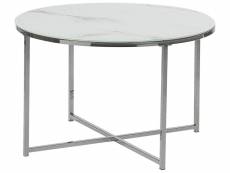Table basse effet marbre blanc structure argentée quincy 180041