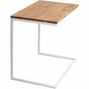 Table basse rectangulaire métal blanc et bois chene