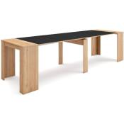 Table console extensible, Console meuble, 300, Pour 14 personnes, Table à Manger, Style moderne, Chêne et noir - Skraut Home