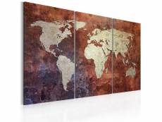 Tableau sur toile en 3 panneaux décoration murale image imprimée cadre en bois à suspendre carte du monde dorée - triptyque 60x40 cm 11_0003825