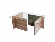 Tables basses rhin design en verre trempé en couleur nogal