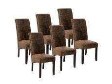 Tectake lot de 6 chaises aspect cuir - marron foncé
