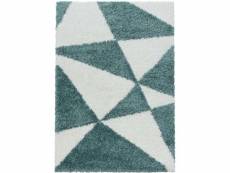 Triangle - tapis à poils longs et motifs géométrique - bleu et blanc 140 x 200 cm TANGO1402003101BLUE
