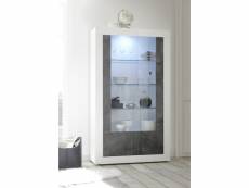Vitrine, meuble de rangement 2 portes vitrées coloris blanc brillant, oxyde - longueur 110 x hauteur 190 x profondeur 42 cm