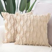 Xinuy - 2 pièces doux en peluche court laine velours tapisserie d'oreiller couvre kaki carré luxe Style housse de coussin taies d'oreiller pour