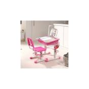 Bureau 70 cm, chaise et lampe blanc et rose - luffy