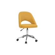 Chaise de bureau à roulettes en tissu effet velours texturé jaune moutarde et acier chromé COSETTE - Jaune
