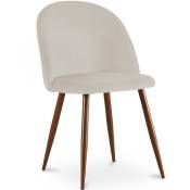 Chaise de salle à manger - Tapissée de velours - Design scandinave - Evelyne Beige - Métal finition effet bois, Bois, Velours - Beige