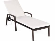 Costway chaise longue en rotin pe avec coussin, dossier reglable 31-96cm,chaise longue bain de soleil, meuble de jardin en rotin,bord de mer, journee