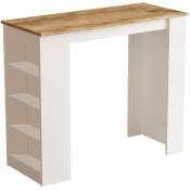 Cotecosy - Table de bar 4 étagères Fergus L120xH101cm Bois Blanc et chêne clair - Blanc / Chêne