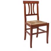 Dmora - Chaise de salon ou de cuisine, style campagnard, structure en bois avec fond en paille, 42,5x42h89 cm, couleur Noyer, avec emballage renforcé