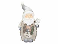 Ecd germany père noël déco figure de noël avec éclairage led, 52 cm, blanc chaud, chapeau et écharpe gris, aspect bois, fonctionne à piles, décoration