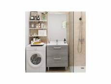 Ensemble meuble salle de bain 60 cm gris + vasque + miroir - olten - l 60 x l 46 x h 70 cm - neuf
