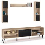 Ensemble meuble tv 180 cm et étagères houston bois et noir - Bois-clair