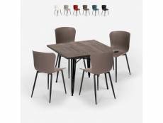 Ensemble table carrée 80x80cm et 4 chaises style industriel