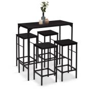 Ensemble table haute de bar DELSON 100 cm et 4 tabourets bois et métal noir design industriel - Noir