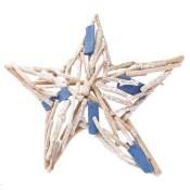 Étoile décorative en bois séché crème et bleu