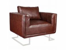 Fauteuil chaise siège lounge design club sofa salon cube avec pieds chromés cuir synthétique marron helloshop26 1102041par3