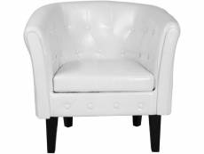 Fauteuil chesterfield en synthétique et bois avec éléments décoratifs touffetés chaise cabriolet meuble de salon blanc helloshop26 01_0000105