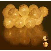 Guirlande Lumineuse led, 20 Boules de Coton, Fonction à Piles, Lumières d'Ambiance, Sphères Ø6 cm, Blanc - Relaxdays