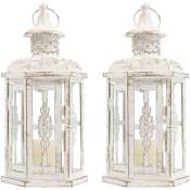 Jhy Design - Lot de 2 Lanternes Décoratives 25 cm de Haut Suspension Style Vintage, Blanc