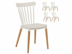 Kosmi - lot de 4 chaises blanches style scandinave à barreaux modèle pop avec coque en résine blanche et pieds en bois naturel
