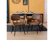Lot de 2 chaise de salle à manger fauteuil rétro vintage pieds en métal, marron