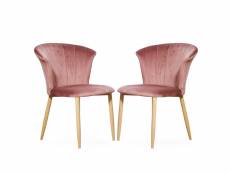 Lot de 2 chaises en velours rose poudré elsa - salle à manger, salon, coiffeuse ou bureau
