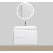 Meuble salle de bain avec vasque/lavabo laqué Blanc brillant bora 80 suspendu laqué Blanc brillant avec miroir rond led
