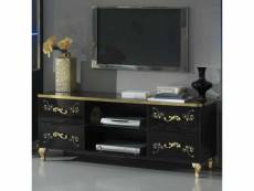Meuble tv 4 tiroirs laque noir brillant - or - seborga - l 160 x l 48 x h 61 cm