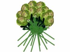 Pack de 12 bouquets de renoncules géantes au toucher naturel 55 cm avec des fleurs de ø12 cm de couleur verte