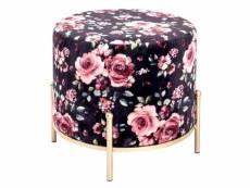 Paris prix - tabouret en velours "motif fleurs" 48cm noir & rose