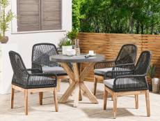 Set de jardin table ronde en fibre-ciment gris et 4 chaises noires olbia 270459