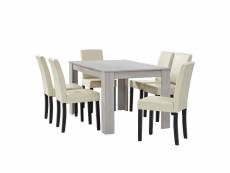 Table à manger chêne blanc avec 6 chaises crème cuir-synthétique rembourré 140x90 cm helloshop26 03_0004029