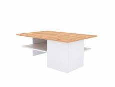 Table basse de salon blanc mat en bois aggloméré plateau aspect chêne design scandinave moderne taba06017