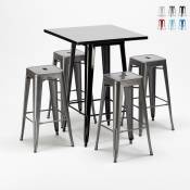Table haute + 4 tabourets en métal style Lix industriel new york Couleur: Gris