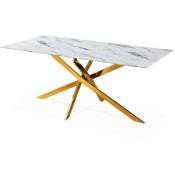 Table rectangulaire en verre effet marbre et pieds doré Jodie - Doré