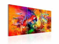 Tableau sur toile en 3 panneaux décoration murale image imprimée cadre en bois à suspendre perroquet coloré 120x60 cm 11_0003094