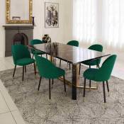 Viola - Table à manger rectangulaire design effet marbre noir et doré - Noir
