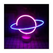 Ahlsen - Planet Lampe néon led et socle - Lampe de table bleu clair et rose - Veilleuse usb - Décoration de table - white