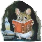 Autocollant 3D drôle, dessin animé mignon lecture sous la lueur des bougies petite souris coeur pâte trou de souris bel animal souris murale art