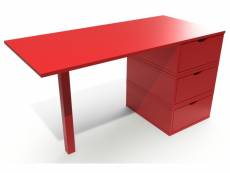Bureau bois 3 tiroirs cube rouge BUR3T-Red
