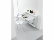 Bureau-table extensible mural blanc opaque avec 3 chaises