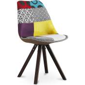 Chaise de Salle à Manger - Revêtement Patchwork -Ray Multicolore - Bois de hêtre, pp, Lin - Multicolore