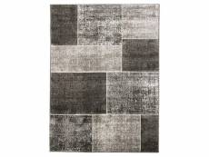 Dehli - tapis toucher laineux patchwork de carrés gris 200x290