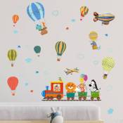 Dessin animé animal ballon à air chaud train auto-adhésif autocollant mural autocollant créatif chambre d'enfant décoration murale, 1 ensemble