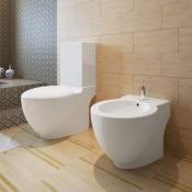 Ensemble de toilette et bidet sur pied wc à poser Blanc Céramique 51716