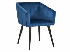 Fauteuil lounge chaise salle à manger en tissu bleu pétrole avec pieds en métal noir fal09052