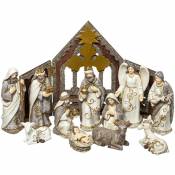 Feeric Christmas - Crèche de Noël en bois avec 11 Santons H 25 cm