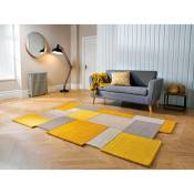 Flair Rugs - Tapis design en laine géométrique pour salon Collage Jaune 60x230 - Jaune